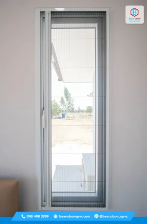 ประตูมุ้งจีบ UPVC มุ้งจีบหน้าต่างบานเปิดเดี่ยว ประตูมุ้งจีบ UPVC