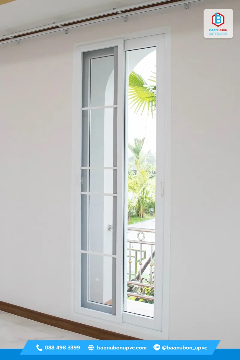 ประตูมุ้งจีบ UPVC มุ้งลวดหน้าต่างบานเลื่อน (ยาว)
